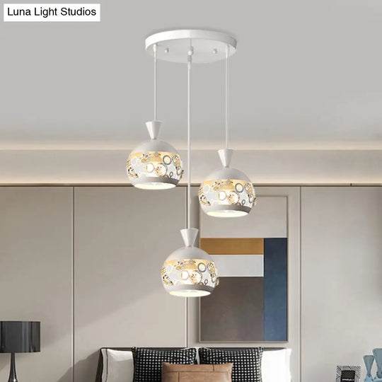 Modern Iron Pendant Light Hollow Out Dome Cluster Design With 3 Lights And White Finish Hanging Lamp