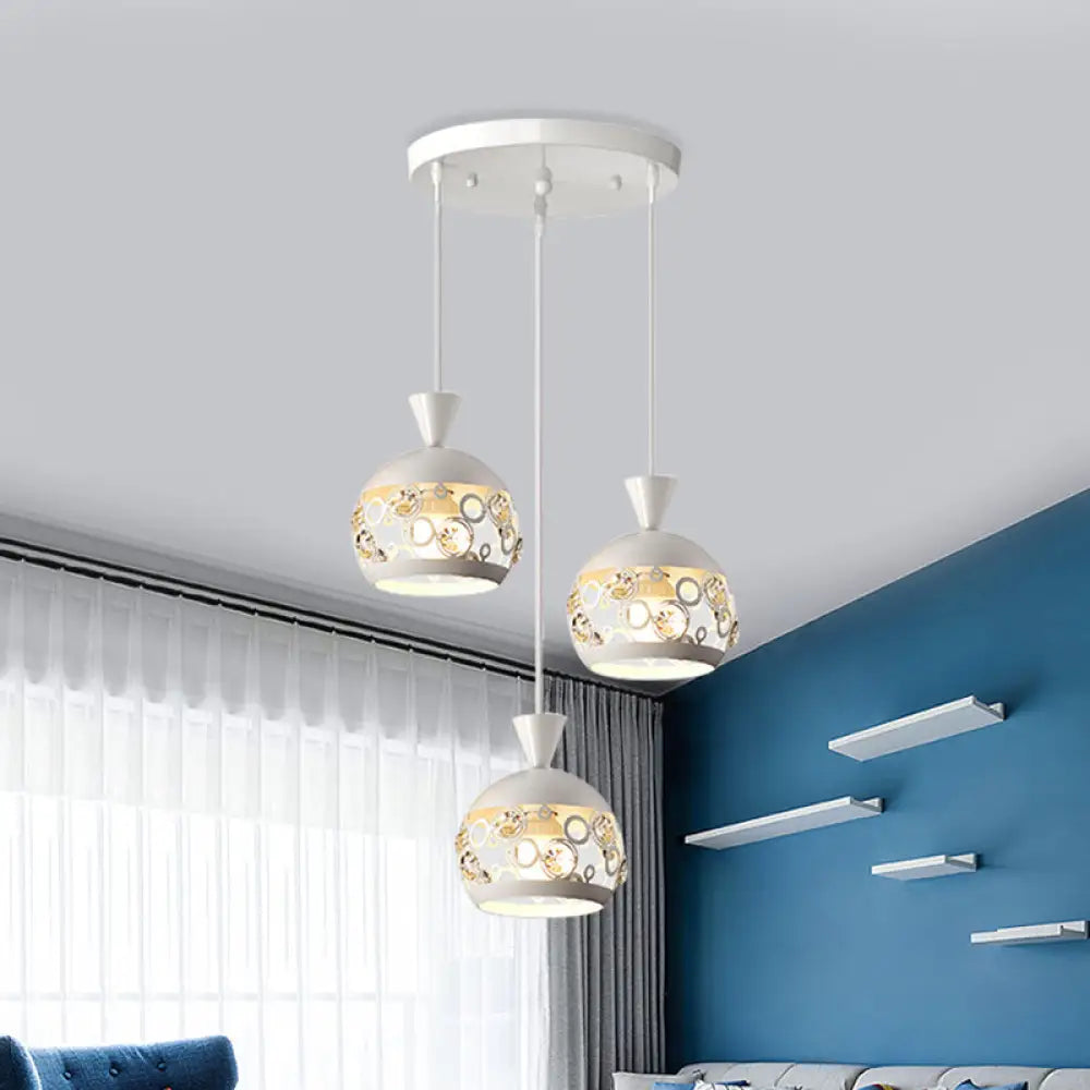 Modern Iron Hollow Out Dome Pendant Light - 3 Lights White Finish