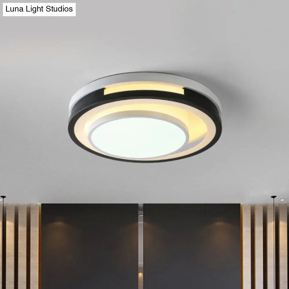 Modern Iron Led Ceiling Lamp With Black - White Cutouts And Warm/White Light