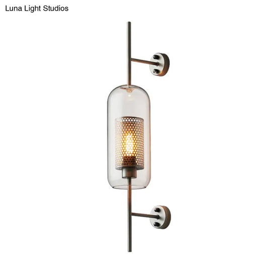 Modern Iron Mesh Wall Mount Lamp With Clear Glass Shade