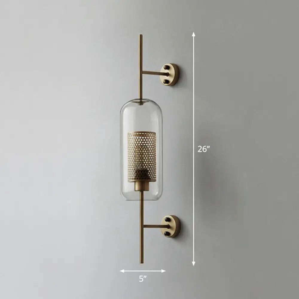 Modern Iron Mesh Wall Mount Lamp With Clear Glass Shade Bronze / 5