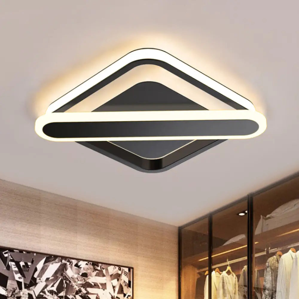 Modern Iron Rhombus - Oblong Led Foyer Ceiling Light In Black/Gold/White Black