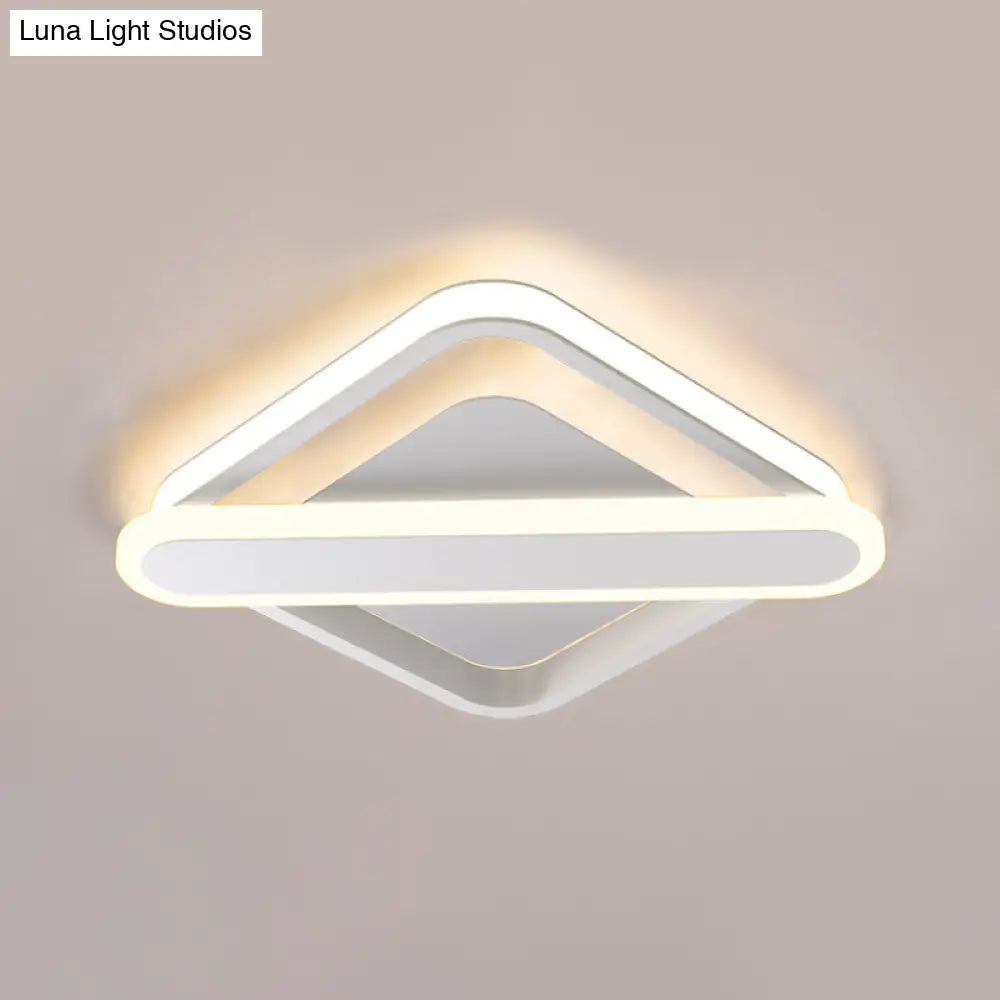 Modern Iron Rhombus - Oblong Led Foyer Ceiling Light In Black/Gold/White