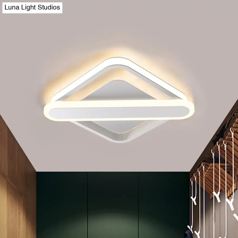 Modern Iron Rhombus - Oblong Led Foyer Ceiling Light In Black/Gold/White