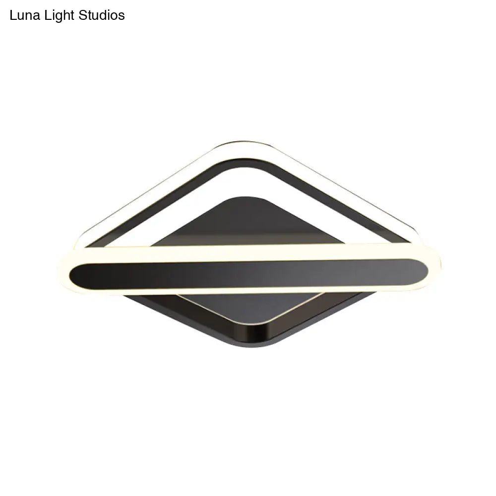 Modern Iron Rhombus - Oblong Led Foyer Ceiling Light In Black/Gold/White