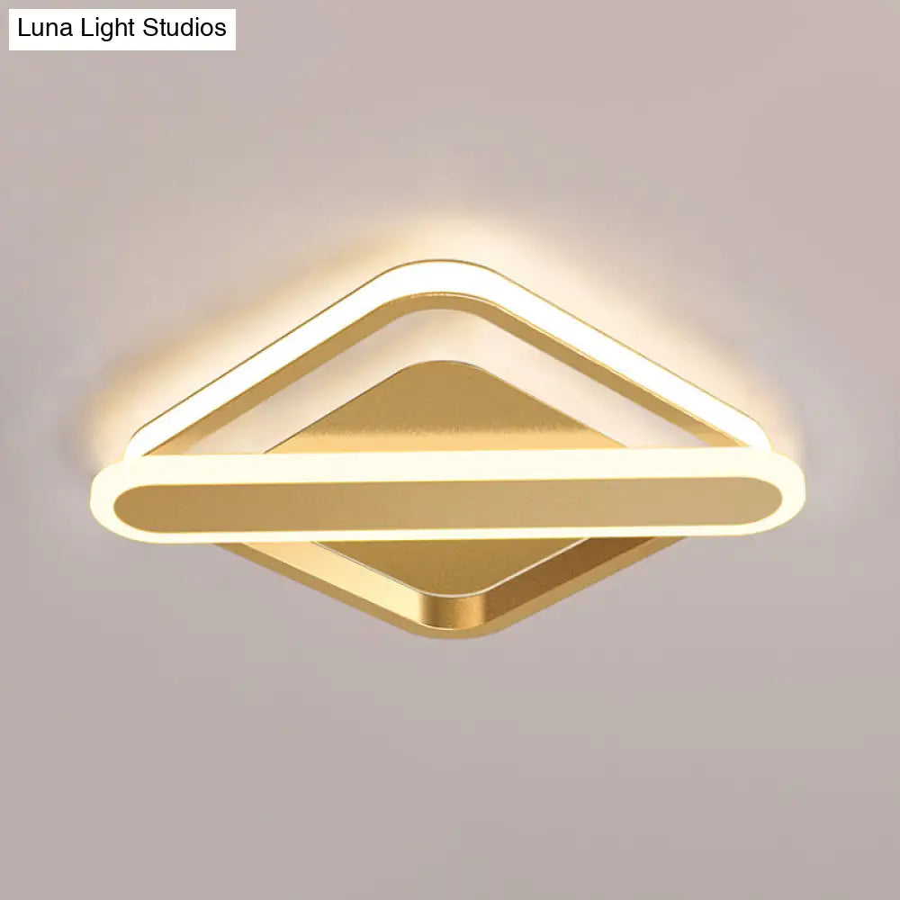 Modern Iron Rhombus - Oblong Led Foyer Ceiling Light In Black/Gold/White