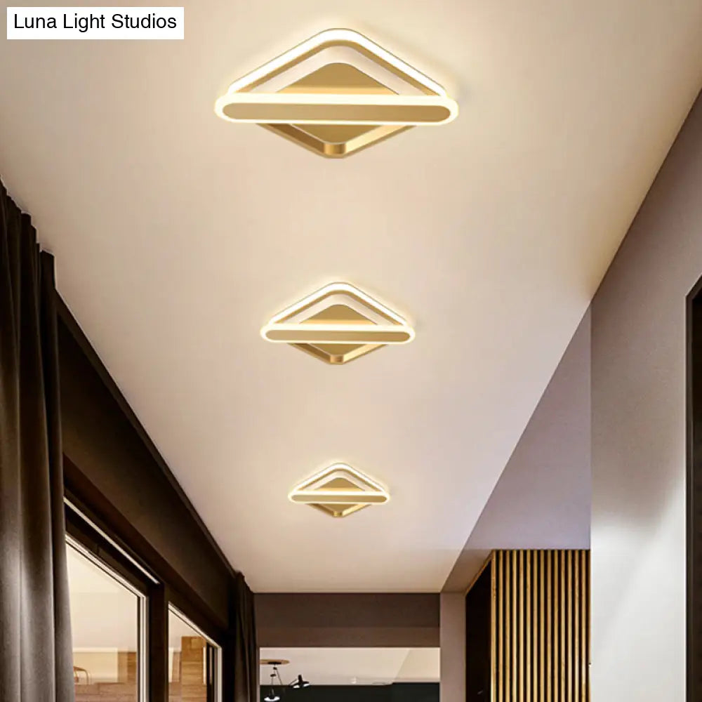 Modern Iron Rhombus - Oblong Led Foyer Ceiling Light In Black/Gold/White