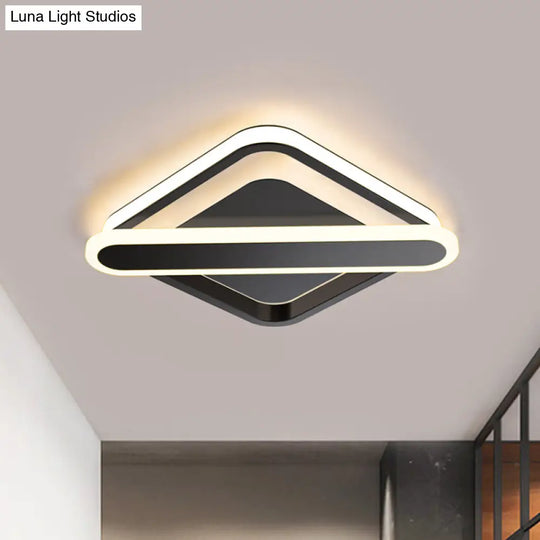 Modern Iron Rhombus - Oblong Led Foyer Ceiling Light In Black/Gold/White