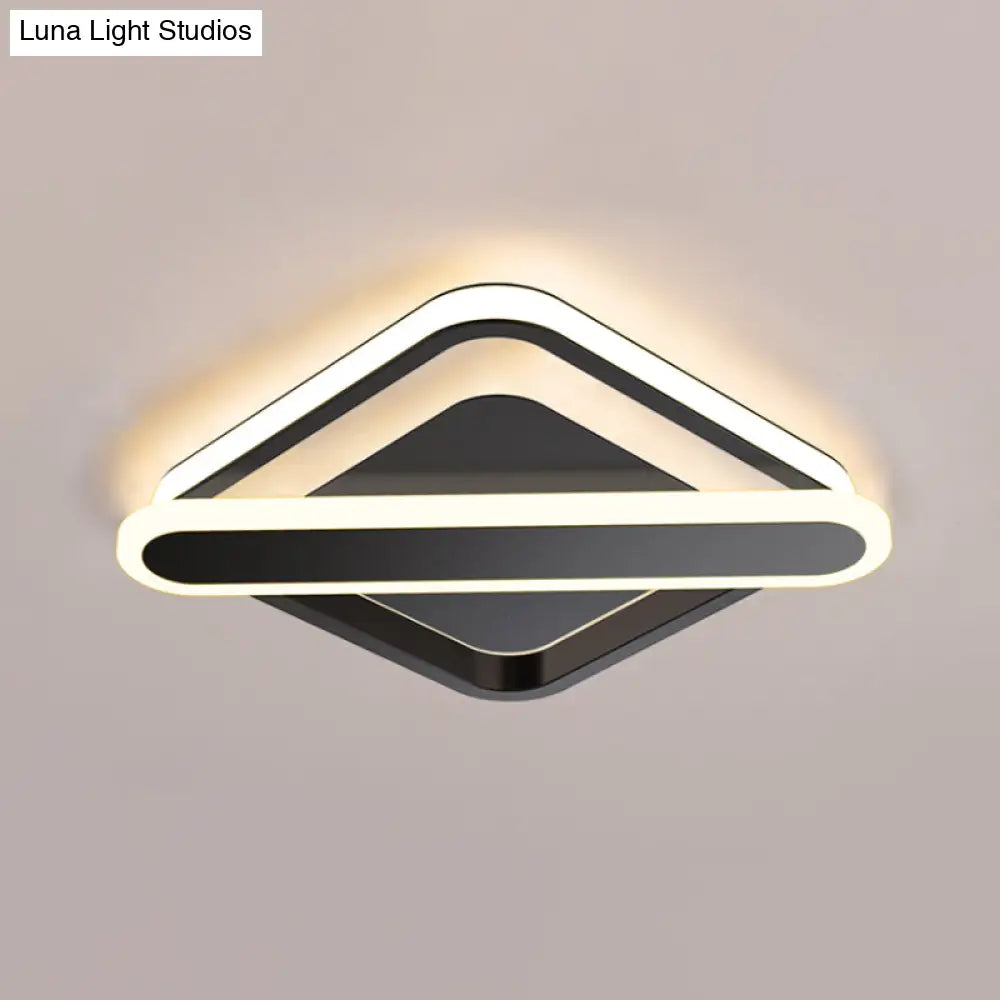 Modern Iron Rhombus - Oblong Led Foyer Ceiling Light In Black/Gold/White