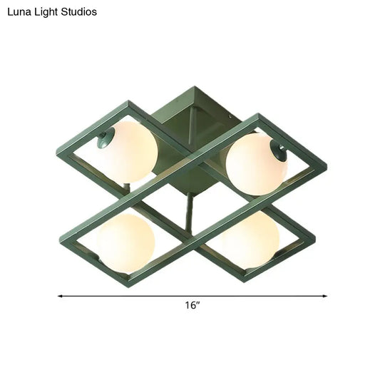 Modern Iron Semi Flush Ceiling Lamp With Globe White Glass Shade - Green 3/4/6-Head Macaron Design