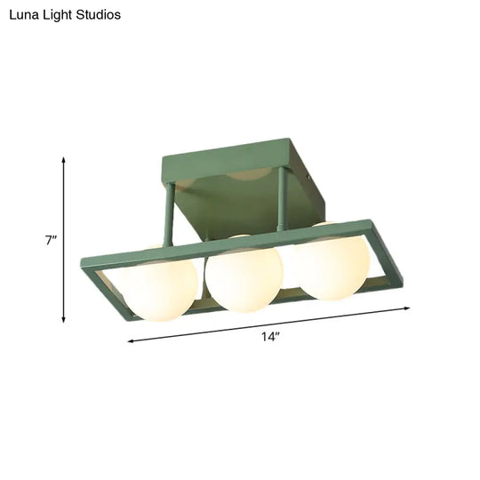 Modern Iron Semi Flush Ceiling Lamp With Globe White Glass Shade - Green 3/4/6 - Head Macaron Design