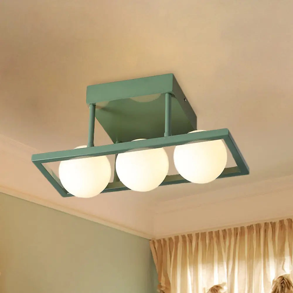 Modern Iron Semi Flush Ceiling Lamp With Globe White Glass Shade - Green 3/4/6 - Head Macaron