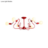 Modern Iron Spider Flush Mount Lamp - 6 Bulbs White/Red Semi Ceiling Light For Living Room