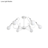 Modern Iron Spider Flush Mount Lamp - 6 Bulbs White/Red Semi Ceiling Light For Living Room