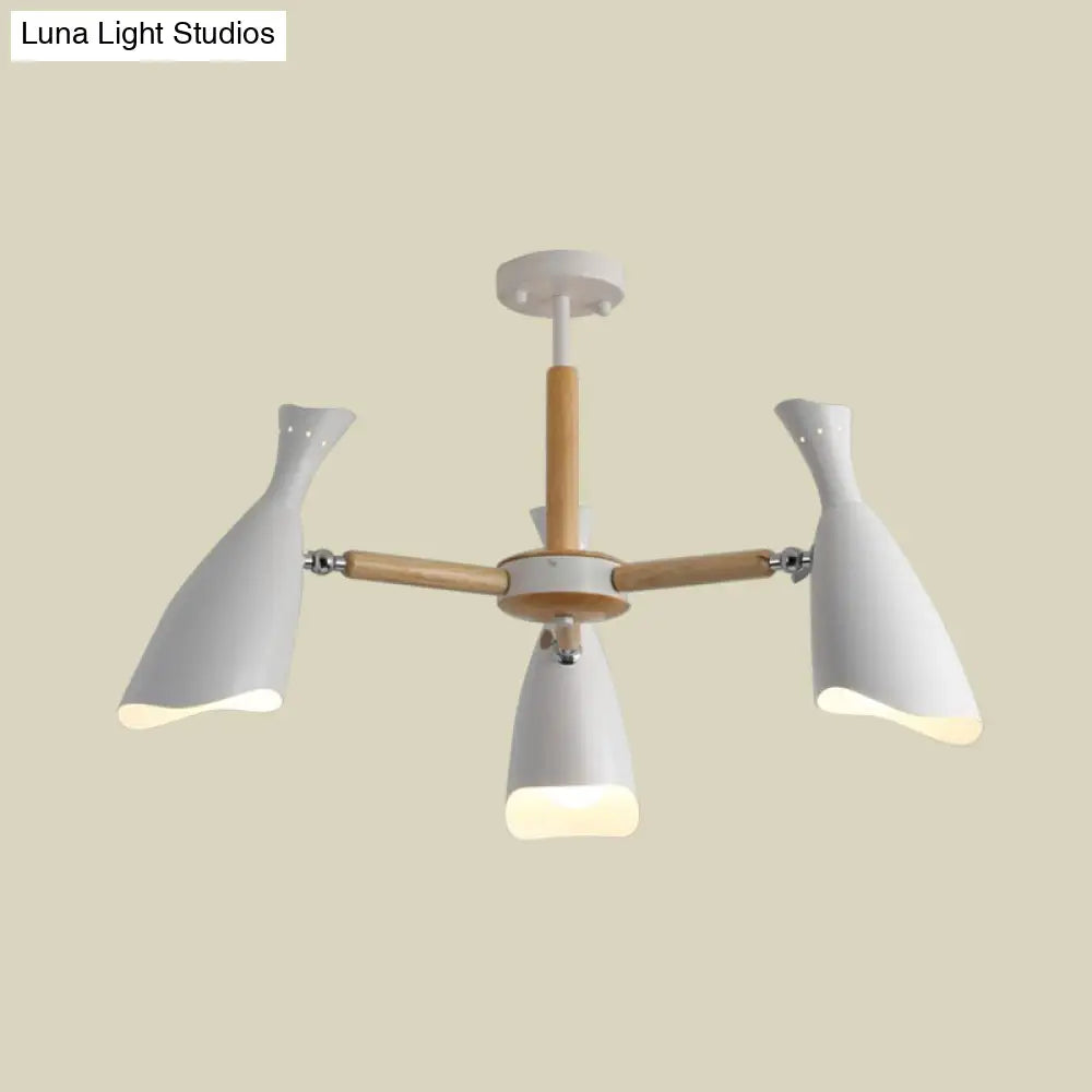 Modern Iron Wide Flare Semi Flush Mount Ceiling Light Fixture - White And Wood Finish (3/5 Heads