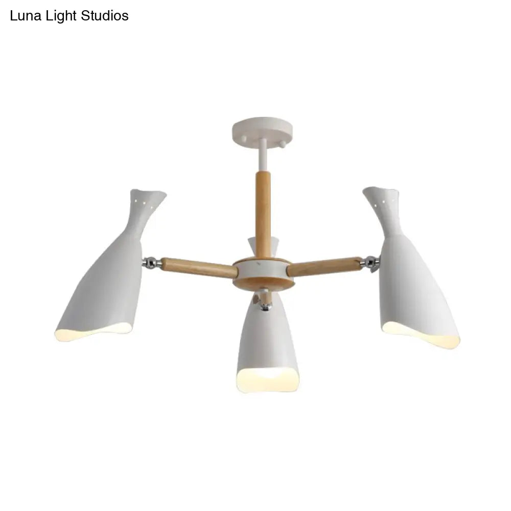 Modern Iron Wide Flare Semi Flush Mount Ceiling Light Fixture - White And Wood Finish (3/5 Heads