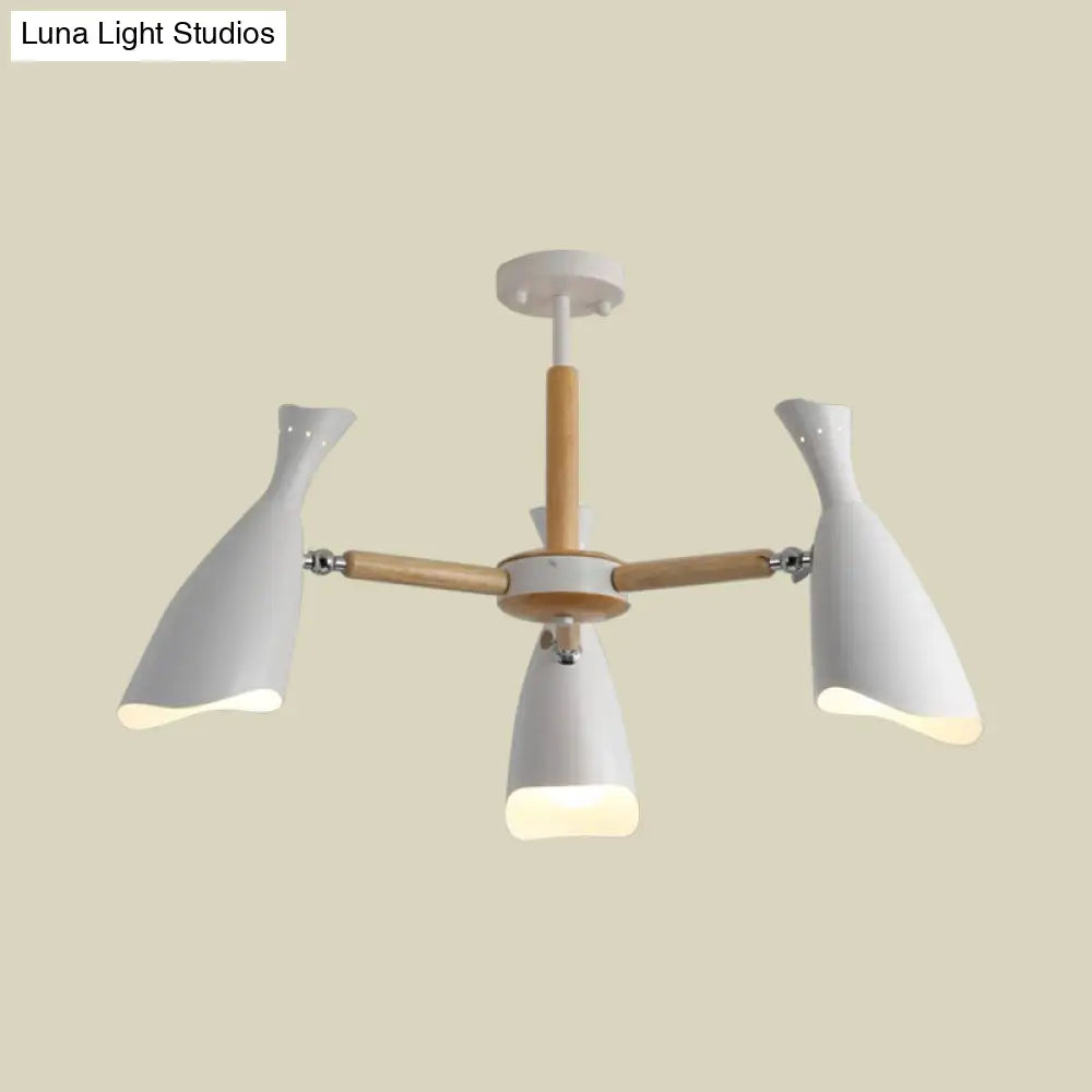 Modern Iron Wide Flare Semi Flush Mount Ceiling Light Fixture - White And Wood Finish (3/5 Heads