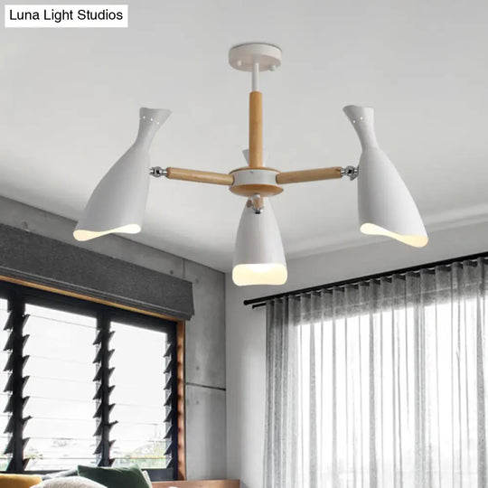 Modern Iron Wide Flare Semi Flush Mount Ceiling Light Fixture - White And Wood Finish (3/5 Heads