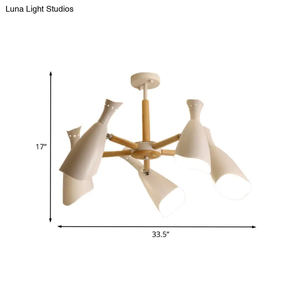 Modern Iron Wide Flare Semi Flush Mount Ceiling Light Fixture - White And Wood Finish (3/5 Heads