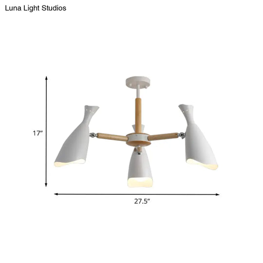 Modern Iron Wide Flare Semi Flush Mount Ceiling Light Fixture - White And Wood Finish (3/5 Heads