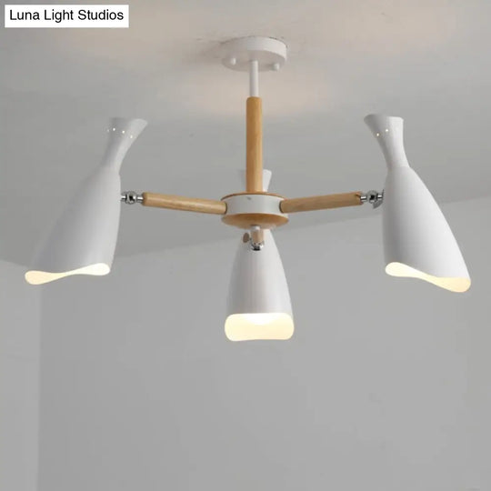 Modern Iron Wide Flare Semi Flush Mount Ceiling Light Fixture - White And Wood Finish (3/5 Heads