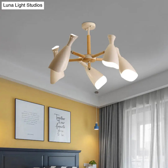 Modern Iron Wide Flare Semi Flush Mount Ceiling Light Fixture - White And Wood Finish (3/5 Heads