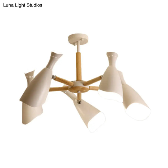 Modern Iron Wide Flare Semi Flush Mount Ceiling Light Fixture - White And Wood Finish (3/5 Heads