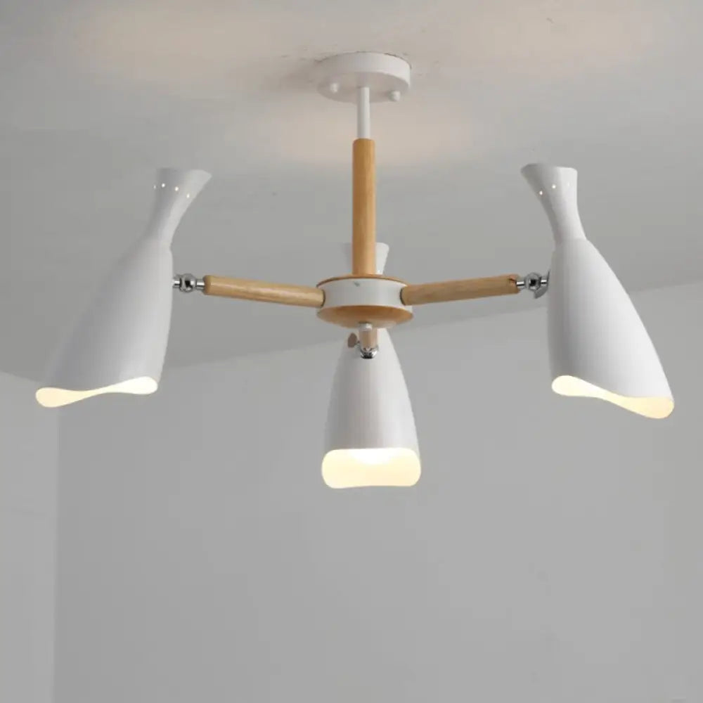 Modern Iron Wide Flare Semi Flush Mount Ceiling Light Fixture - White And Wood Finish (3/5 Heads