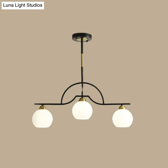 Modern Island Light Fixture - Black Finish Pendant Lamp With Cream/Clear Glass Shades