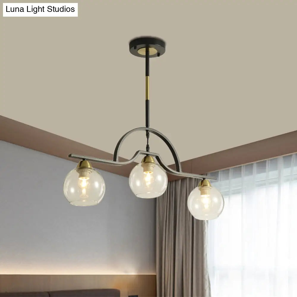 Modern Island Light Fixture - Black Finish Pendant Lamp With Cream/Clear Glass Shades