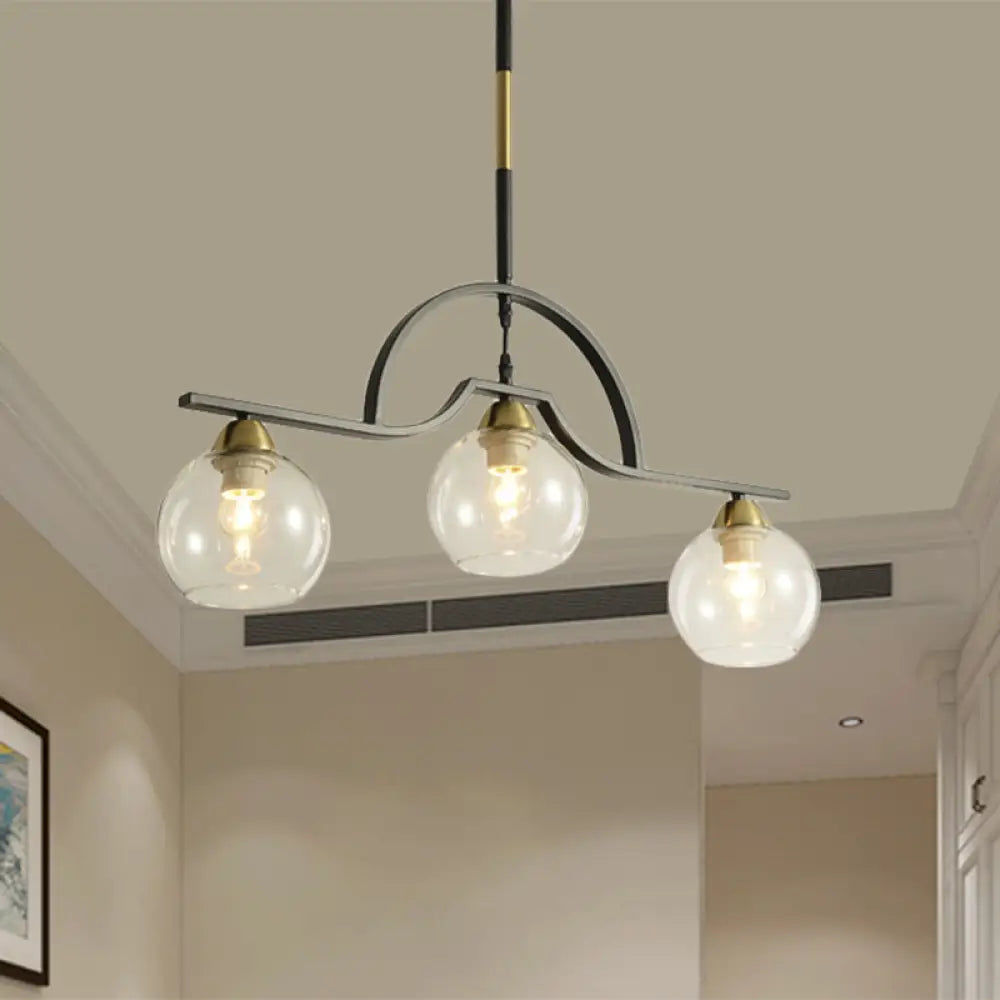 Modern Island Light Fixture - Black Finish Pendant Lamp With Cream/Clear Glass Shades Clear