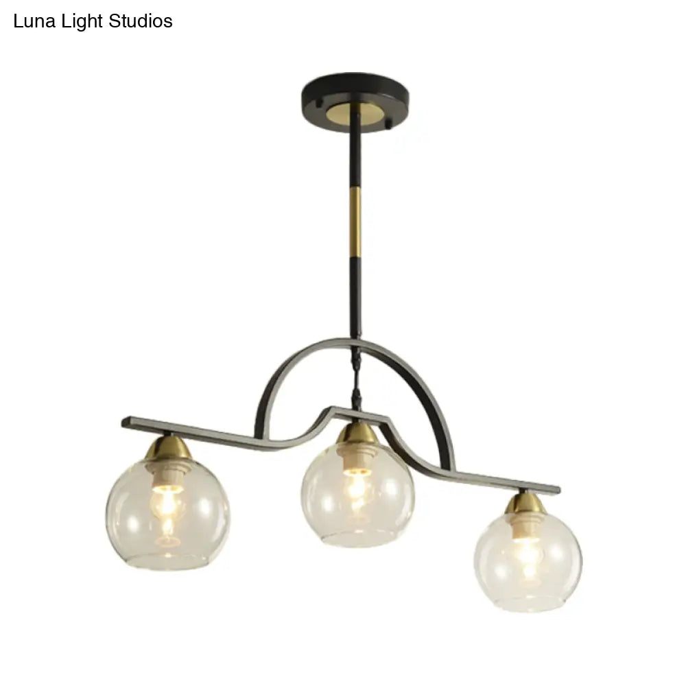 Modern Island Light Fixture - Black Finish Pendant Lamp With Cream/Clear Glass Shades