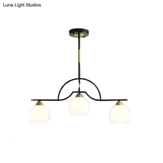 Modern Island Light Fixture - Black Finish Pendant Lamp With Cream/Clear Glass Shades