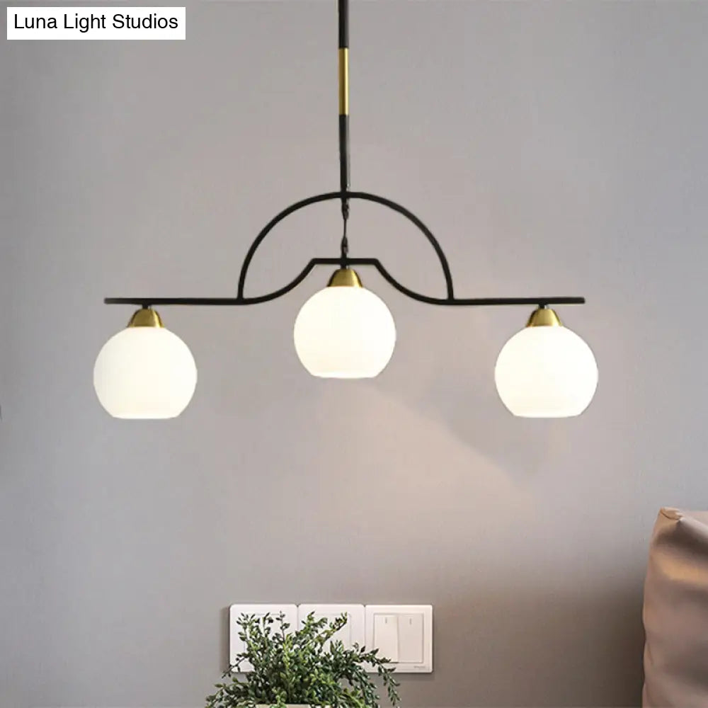 Modern Island Light Fixture - Black Finish Pendant Lamp With Cream/Clear Glass Shades