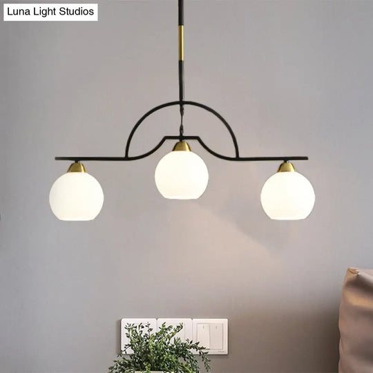 Modern Island Light Fixture - Black Finish Pendant Lamp With Cream/Clear Glass Shades