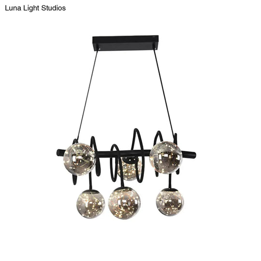 Sleek 6-Bulb Metal Island Pendant Light With Smoke Gray Glass Shade For Modern Dining Rooms