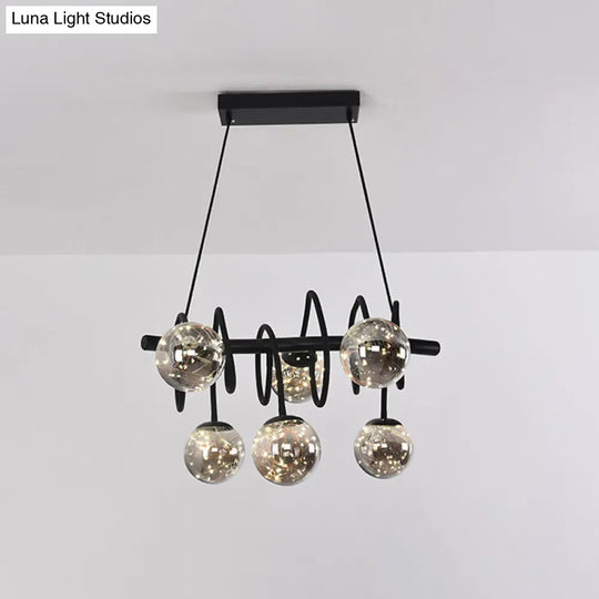 Sleek 6-Bulb Metal Island Pendant Light With Smoke Gray Glass Shade For Modern Dining Rooms