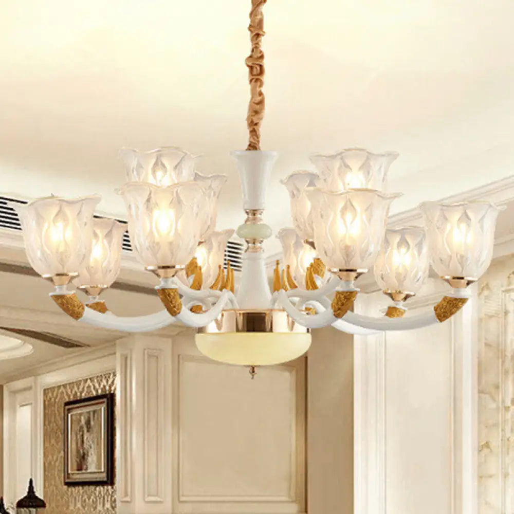 Modern Ivory Blossom Ceiling Light: Clear Textured Glass Chandelier For Living Room 12 /