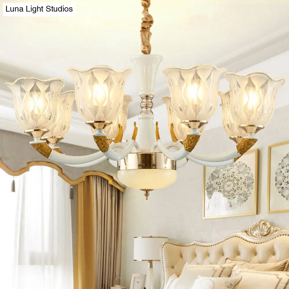 Modern Ivory Blossom Ceiling Light: Clear Textured Glass Chandelier For Living Room