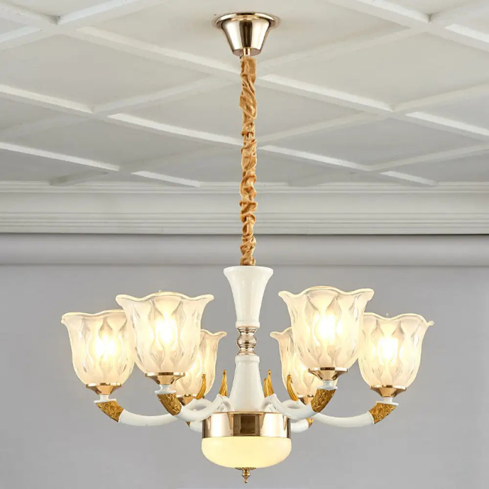 Modern Ivory Blossom Ceiling Light: Clear Textured Glass Chandelier For Living Room 6 /