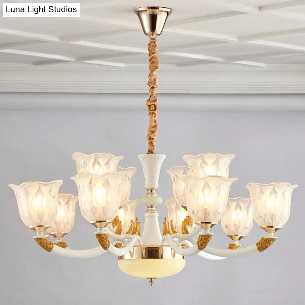 Modern Ivory Blossom Ceiling Light: Clear Textured Glass Chandelier For Living Room