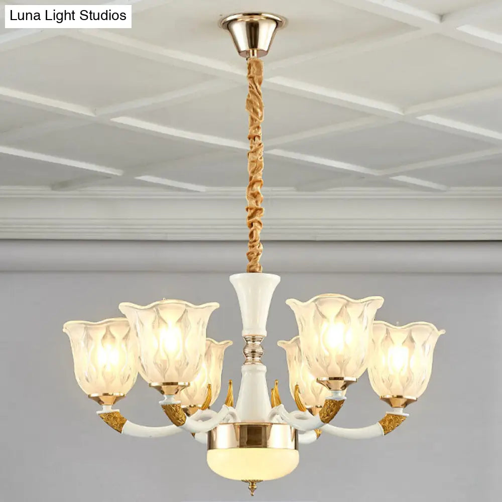 Modern Clear Glass Hanging Ceiling Light - Ivory Chandelier For Living Room 6 /