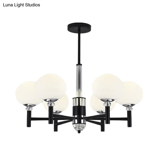 Modern Ivory Glass Globe Chandelier Pendant Light - 3/6/8 Lights Black