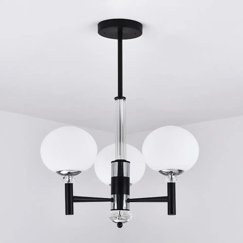 Modern Ivory Glass Globe Chandelier Pendant Light - 3/6/8 Lights Black 3 /