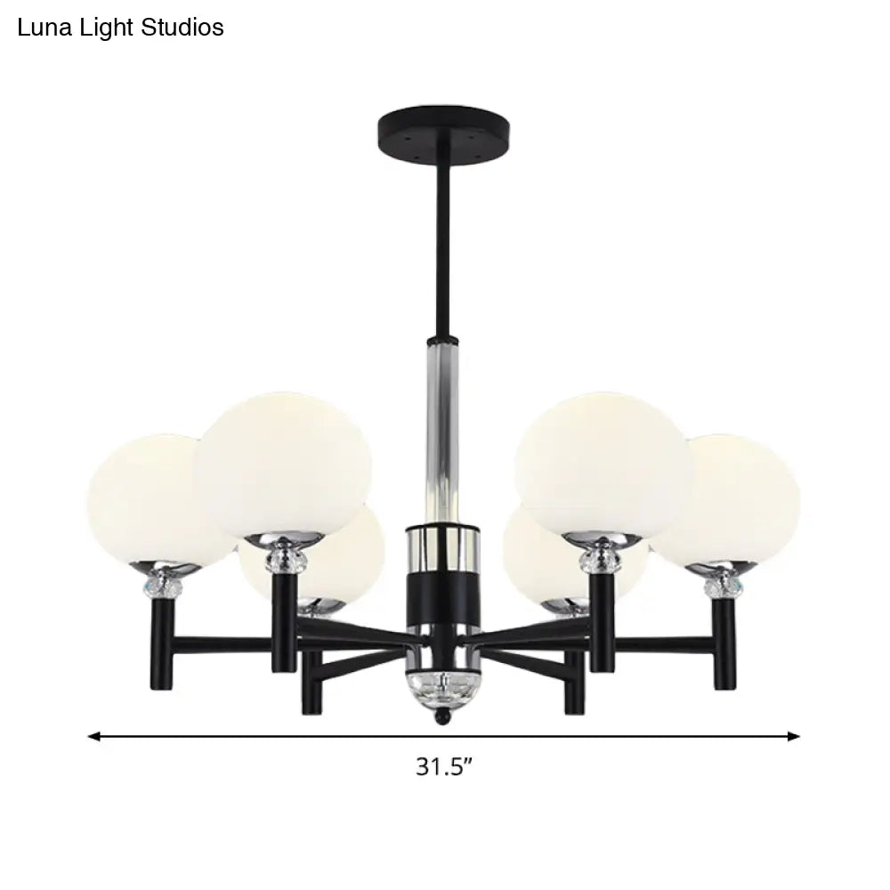 Modern Ivory Glass Globe Chandelier Pendant Light - 3/6/8 Lights Black