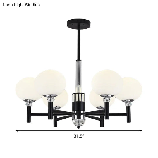 Modern Ivory Glass Globe Chandelier Pendant Light - 3/6/8 Lights Black