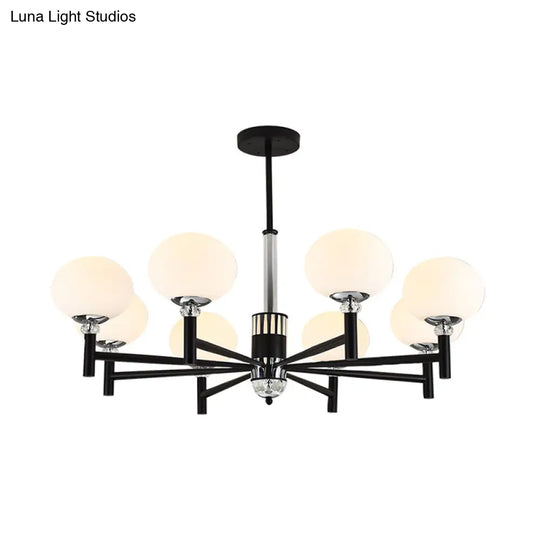 Modern Ivory Glass Globe Chandelier Pendant Light - 3/6/8 Lights Black