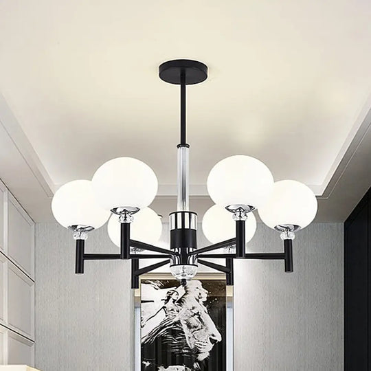 Modern Ivory Glass Globe Chandelier Pendant Light - 3/6/8 Lights Black 6 /