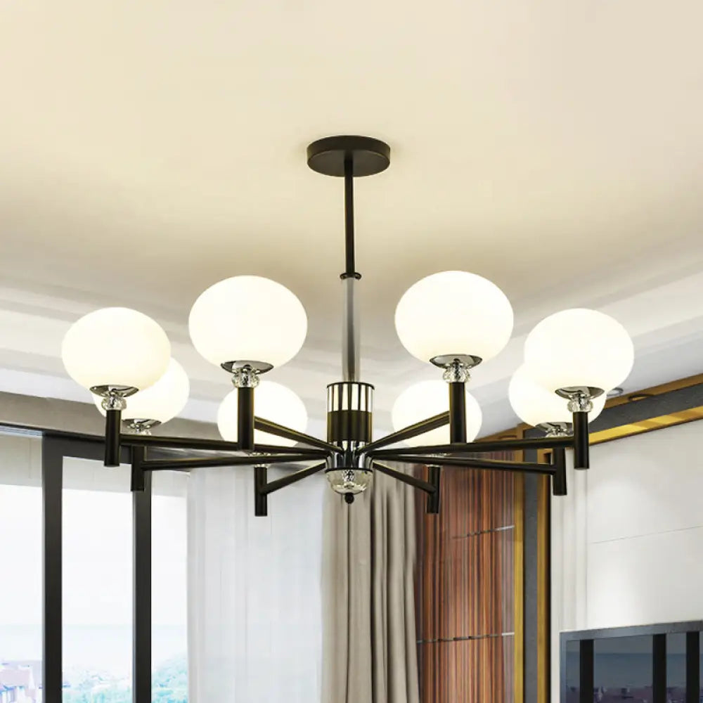 Modern Ivory Glass Globe Chandelier Pendant Light - 3/6/8 Lights Black 8 /