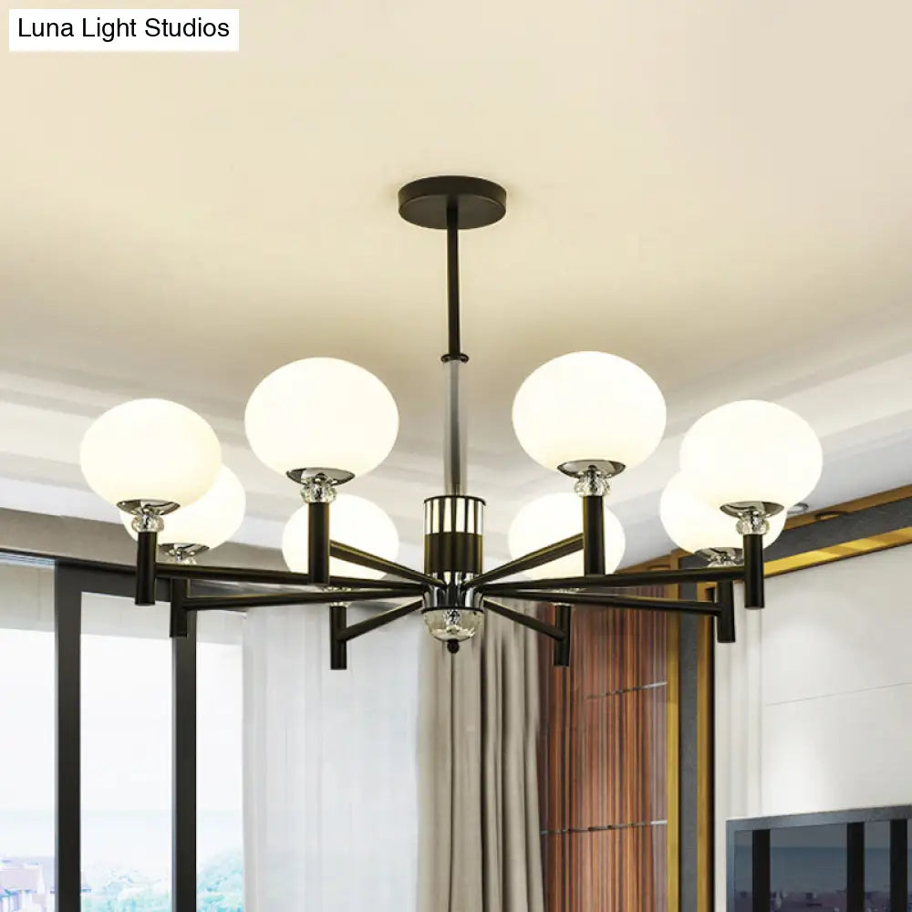 Modern Ivory Glass Globe Chandelier Pendant Light - 3/6/8 Lights Black 8 /